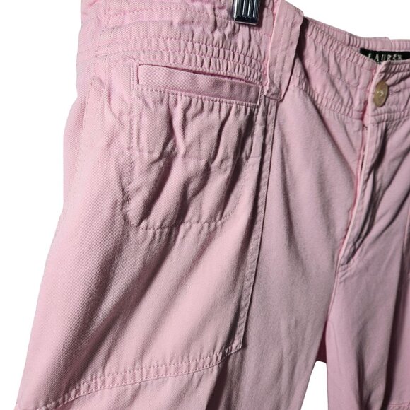 Lauren Pink Cargo Pants Womens Size 14 P Relaxed Fit Cotton Blend With Button De - Picture 4 of 10
